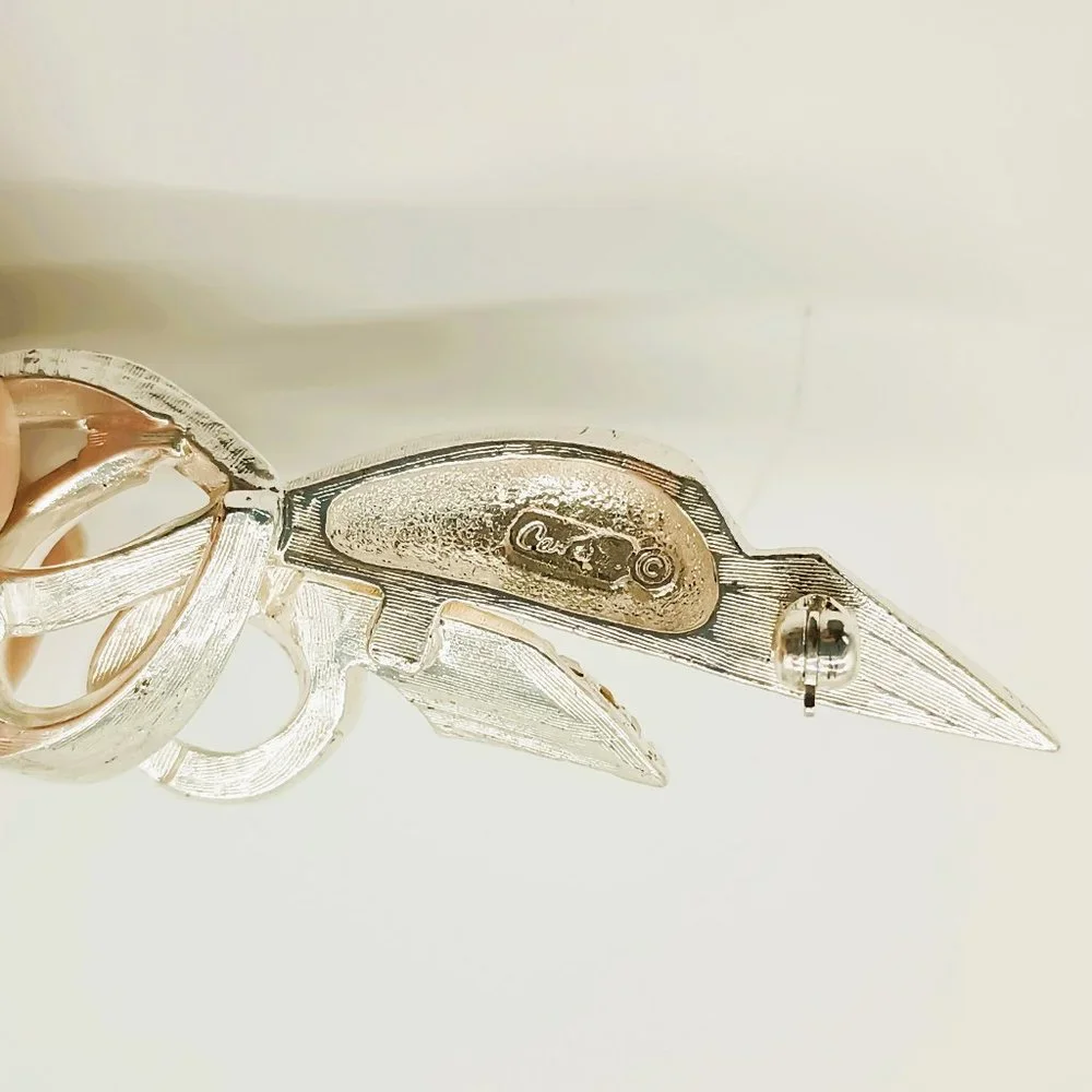 Coro Silver Crystal Ribbon Brooch. Women's Silver Cluster Spray Bow Pin Jewelry